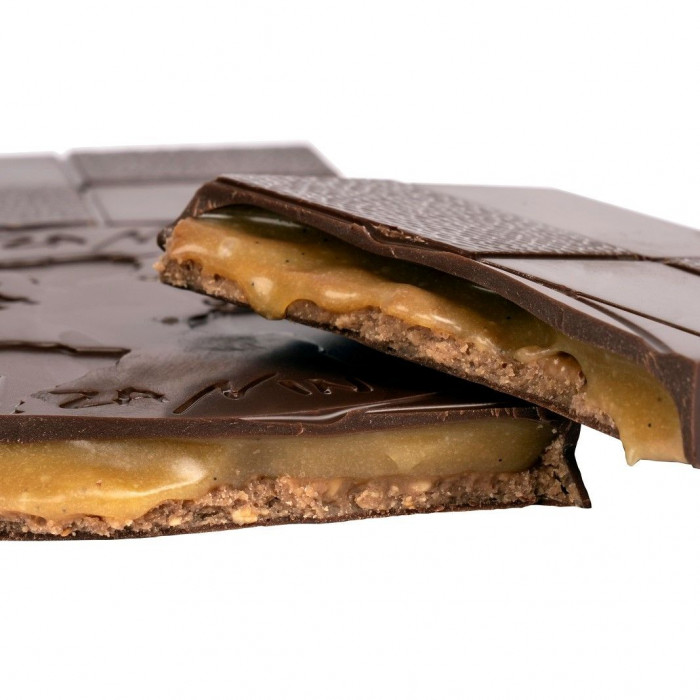 Tablette Chocolat Noir 61% - Fourrée Caramel Passion Gianduja